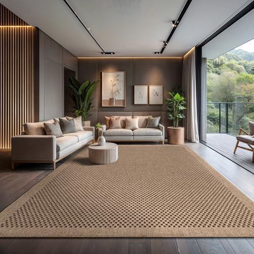 CAMILSON Easy Jute Rug 10x14, Indoor Outdoor Natural Color Fiber Area Rugs for Living Room Patio and Kitchen Rug, Sisal Boho Woven Design, Easy-Cleaning, Washable Outside Carpet Alfombras (10 x 14)