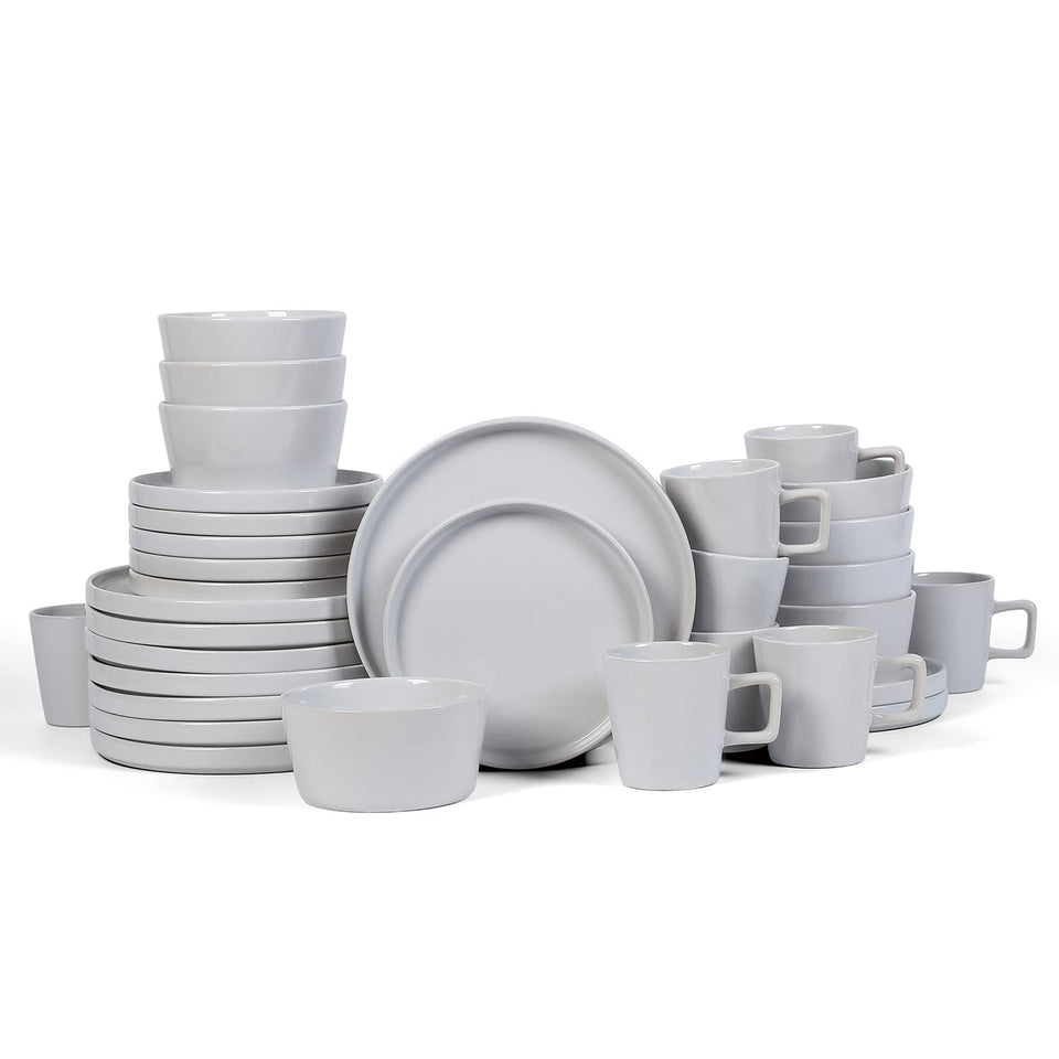 Stone Lain Celina Stoneware 32 Piece Dinnerware Set, Plates and Bowls, Black Matte Dish Collection, Service for 8 – Contemporary Minimalist Style, Microwave & Dishwasher Safe