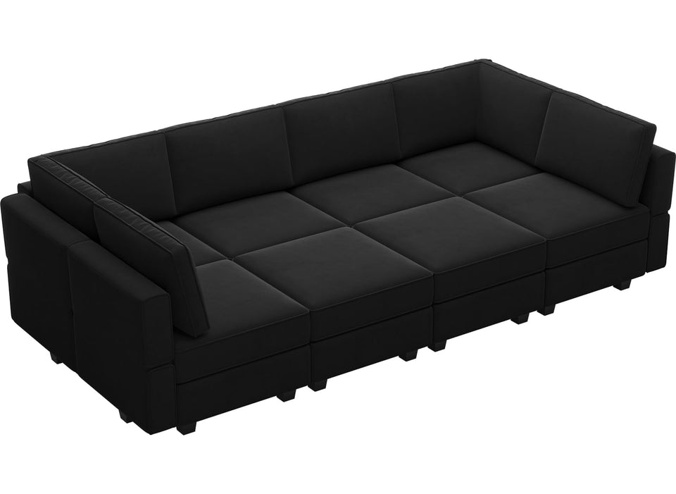 Belffin Modular Sectional Sofa with Ottomans Velvet Reversible Sleeper Chaise Bed Storage Seat Black