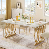 Tribesigns Modern Dining Table, 63" Large Kitchen Table for 4-6 People, Unique Rectangular Dinner Table Kitchen & Dining Room Furniture with Faux Marble Tabletop and Geometric Legs