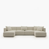 Acanva Luxury Modular Sectional Living Room Sofa Set, Modern Minimalist Style Couch with Ottoman and Chaise, L-Shape, Linen-Like Cream