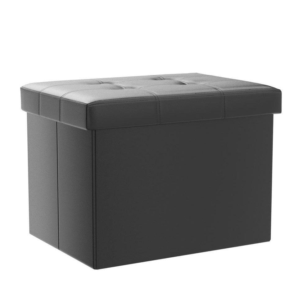 AmasSmile Storage Ottoman Folding Foot Rest Stool, Leather Footstool Bench, Short Ottoman Stool, Storage Foot Rest Store, Books (Black, 17" D x 13" W x 13" H)