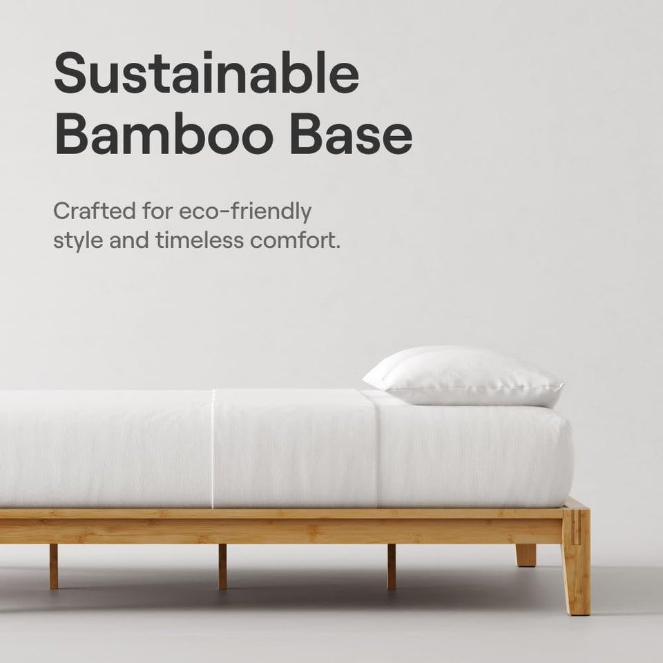 Nectar Bamboo Platform Bed Frame - Queen - Natural - Floating Center Support Legs - 12” Height - Easy Tool Free Set Up - Contemporary and Durable - Sturdy Wooden Support Slats - Holds Up To 800 Pounds