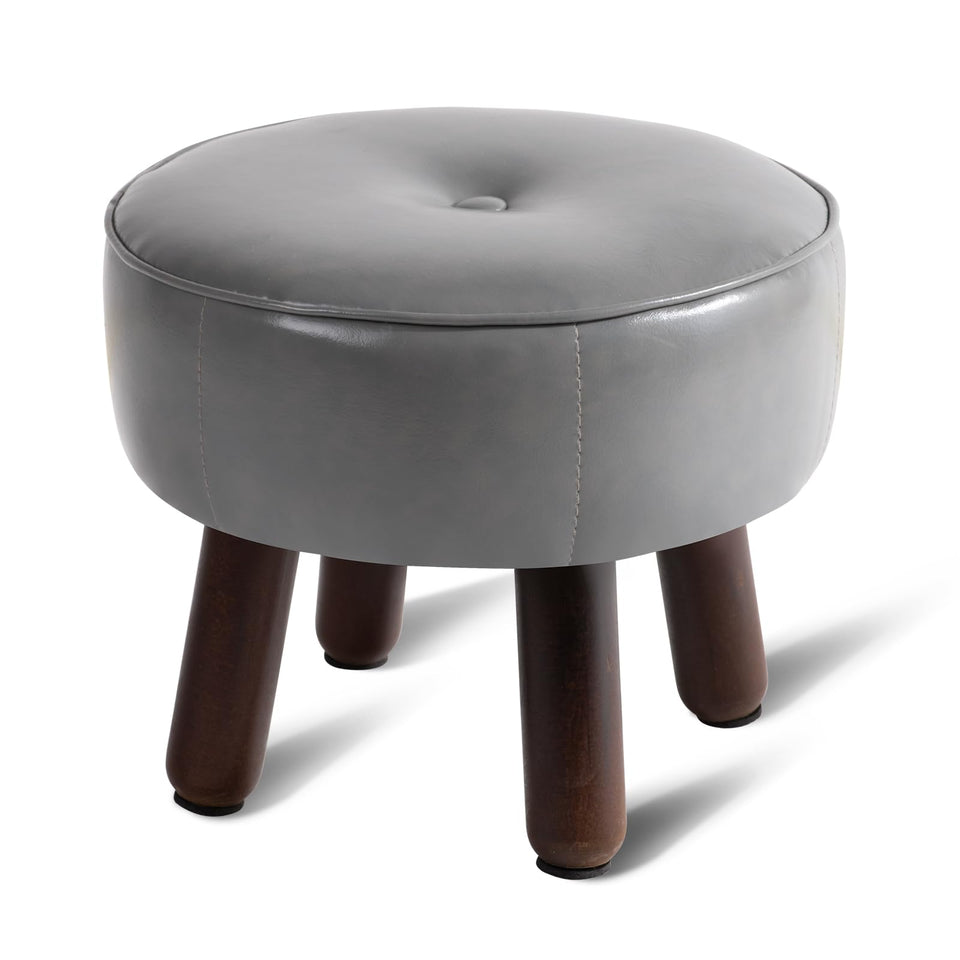 oakvivo 13in Small Foot Stool Ottoman, Round Faux Leather Foot Rest for Couch, Under Desk Pouf Footstool Footrest with Non-Skid Rubber Legs for Ling Room, Bedroom, 13''L x 13''W x 10.2''H, Green