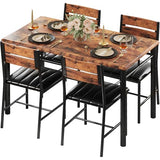 IRONCK Dining Table Set for 4, Wood Kitchen Table with Upholstered Chairs for Kitchen Room and Small Spaces, Rustic Brown