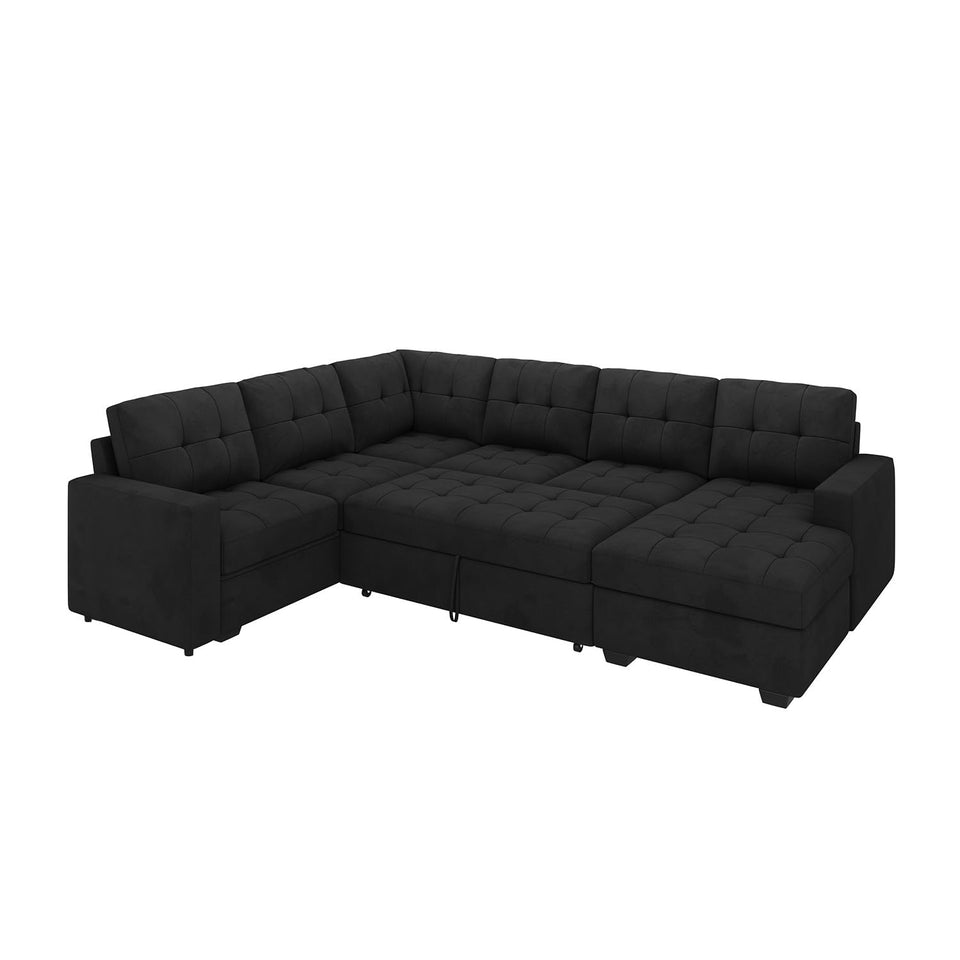 HONBAY Sectional Sleeper Sofa Pull Out Bed with Storage Chaise, Sectional Sofa Couch, Sleeper Couch Bed for Living Room, Dark Grey