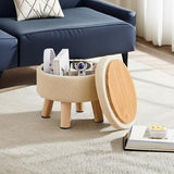 Wimarsbon Storage Ottoman, Modern Round Footrest with Soft Padded Seat, Teddy Velvet Footstool with Wood Legs, Accent Small Table or Plant Stand for Hallway, Living Room (Cream)