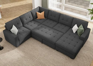 HONBAY Sectional Sleeper Sofa Pull Out Bed with Storage Chaise, Sectional Sofa Couch, Sleeper Couch Bed for Living Room, Dark Grey