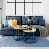 Smuxee Nesting Coffee Table Set of 2, 23.6" Round Coffee Table Wood Grain Top with Adjustable Non-Slip Feet, Industrial End Table Side Tables for Living Room Bedroom Balcony Yard