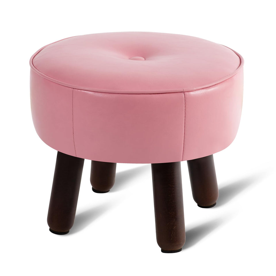 oakvivo 13in Small Foot Stool Ottoman, Round Faux Leather Foot Rest for Couch, Under Desk Pouf Footstool Footrest with Non-Skid Rubber Legs for Ling Room, Bedroom, 13''L x 13''W x 10.2''H, Green