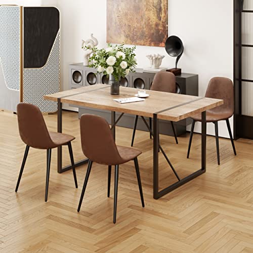 MUUOKY Dining Table Set for 4, Modern 55'' Wood Dinette Table Set for 4 with Fabric Dining Chairs,Table and Chairs Set of 4,Ideal for Kitchen Dining Room