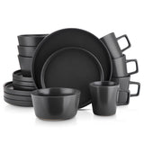 Stone Lain Celina Stoneware 32 Piece Dinnerware Set, Plates and Bowls, Black Matte Dish Collection, Service for 8 – Contemporary Minimalist Style, Microwave & Dishwasher Safe