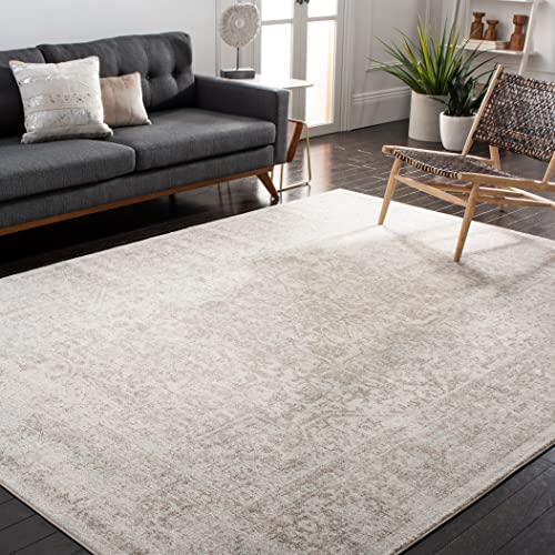 SAFAVIEH Evoke Collection Area Rug - 9' x 12', Ivory & Taupe, Oriental Distressed Design, Non-Shedding & Easy Care, Ideal for High Traffic Areas in Living Room, Bedroom (EVK256E)