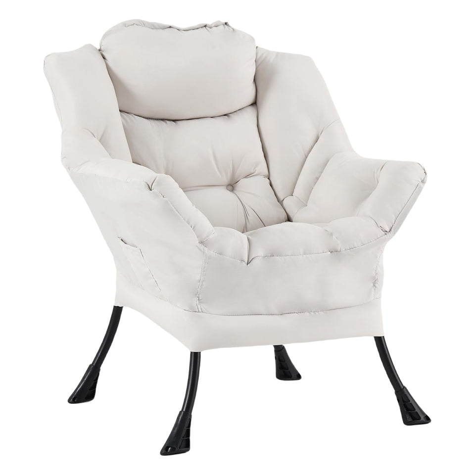 Welnow Lazy Chair with Ottoman, Modern Lounge Accent Chair with Armrests and a Side Pocket, Leisure Sofa Armchair, Reading Armchair with Footrest for Small Space, Dark Grey