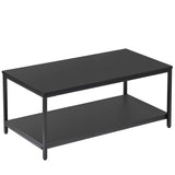 SUPER DEAL 2-Tier Industrial Coffee Table with Storage Shelf for Small Apartment Living Room, Rectangle Wood and Stable Metal TV Stand Side End Table, Rustic Brown