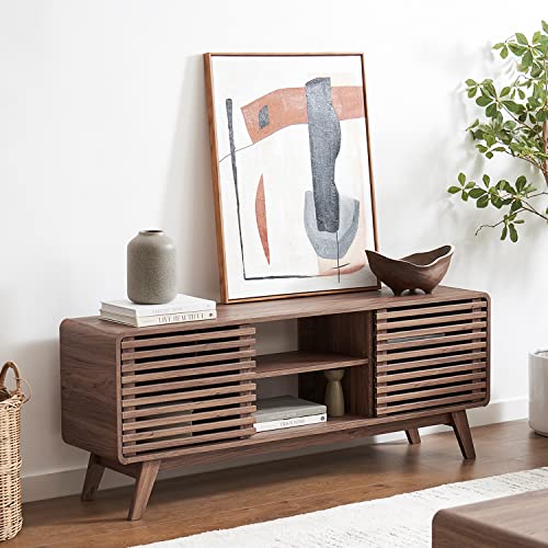 mopio Ensley TV Stand, Mid Century Modern for 55/60/65 inch TV, Farmhouse TV Stand, Entertainment Center with Storage, TV and Media Console for Living Room (Walnut, 59" Tall)