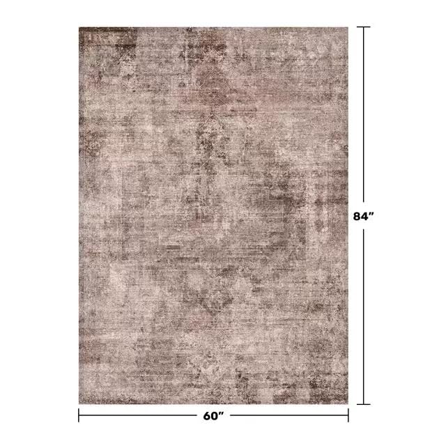 Neutral Living Room Rug - 10x14 Farmhouse Beige Brown Large Area Rug for Dining Room, Bedroom, Low Pile Lightweight Washable