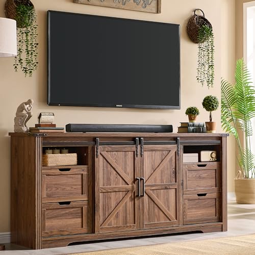 JXQTLINGMU Farmhouse TV Stand for 75+ Inch TV, 32