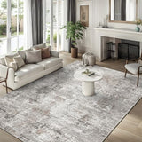 12x15 Area Rug for Living Room – Large Modern Neutral Abstract Thin Washable Carpet, Soft Low Pile Non-Slip Stain-Resistant for Bedroom Dining Room Home Office (Beige Grey)