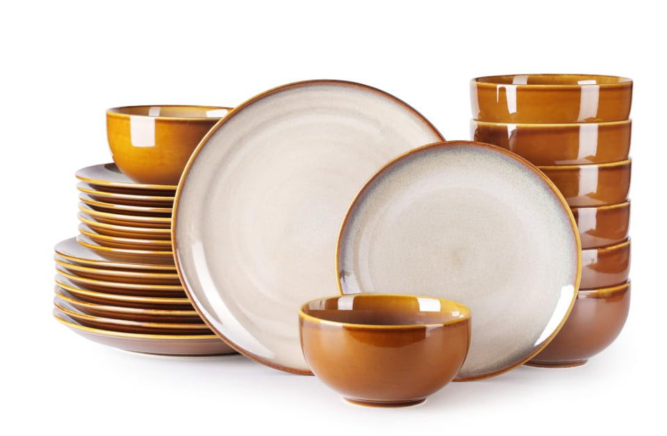 LeRatio Ceramic Dinnerware Sets for 6,Plates and Bowls Sets,Handmade Reactive Glaze Dishes Set,Chip Resistant and Scratch Resistant | Oven&Dishwasher & Microwave Safe-Blue(18PCS)