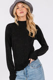 SAGE + FIG Glitter Mock Neck Lettuce Hem Long Sleeve Top