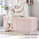 AmasSmile Footrest Ottoman Bench with Storage,34Inch Black Leather Footstool, Coffee Table, Padded Seat, Storage Chest,Blanket Store with Flipping Lid for Livingroom and Bedroom