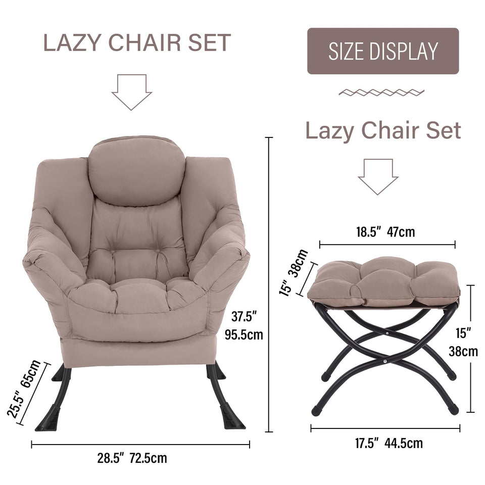 Welnow Lazy Chair with Ottoman, Modern Lounge Accent Chair with Armrests and a Side Pocket, Leisure Sofa Armchair, Reading Armchair with Footrest for Small Space, Dark Grey