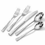 KINGSTONE Hammered Silverware Set, Flatware Set, 18/10 Stainless Steel Premium Cutlery with Unique Ripple Handles Design Mirror Polished - Dishwasher Safe (40-Piece)