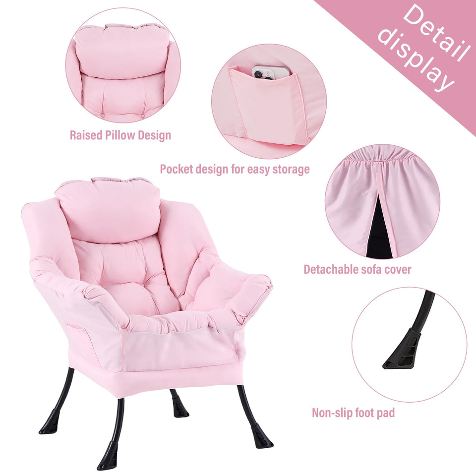 Welnow Lazy Chair with Ottoman, Modern Lounge Accent Chair with Armrests and a Side Pocket, Leisure Sofa Armchair, Reading Armchair with Footrest for Small Space, Dark Grey