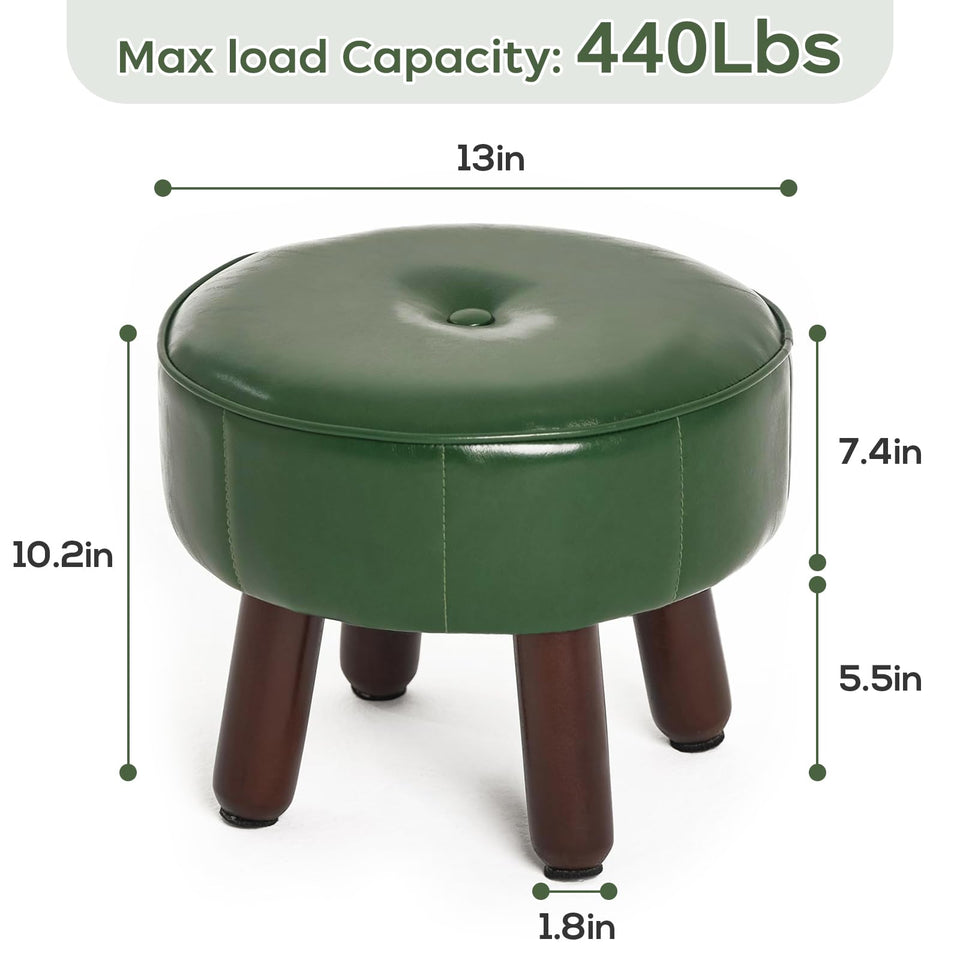 oakvivo 13in Small Foot Stool Ottoman, Round Faux Leather Foot Rest for Couch, Under Desk Pouf Footstool Footrest with Non-Skid Rubber Legs for Ling Room, Bedroom, 13''L x 13''W x 10.2''H, Green