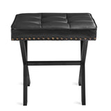 LUE BONA Square Linen Makeup Stool, Metal X Legs, Small Ottoman Stool Chair for Vanity, Modern Padded Seat Foot Rest for Makeup Room, Bathroom