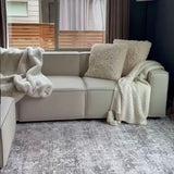 Acanva Luxury Modular Sectional Living Room Sofa Set, Modern Minimalist Style Couch with Ottoman and Chaise, L-Shape, Linen-Like Cream