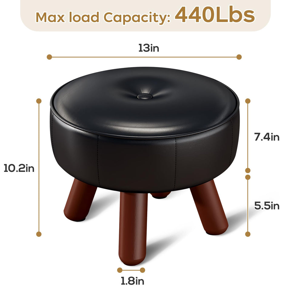 oakvivo 13in Small Foot Stool Ottoman, Round Faux Leather Foot Rest for Couch, Under Desk Pouf Footstool Footrest with Non-Skid Rubber Legs for Ling Room, Bedroom, 13''L x 13''W x 10.2''H, Green