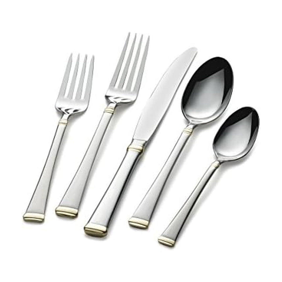 Mikasa Bravo 65-Piece Flatware Set for 12, 18/10 Stainless Steel Silverware with Full Service, Includes Forks, Knives, Spoons, and Serving Utensils