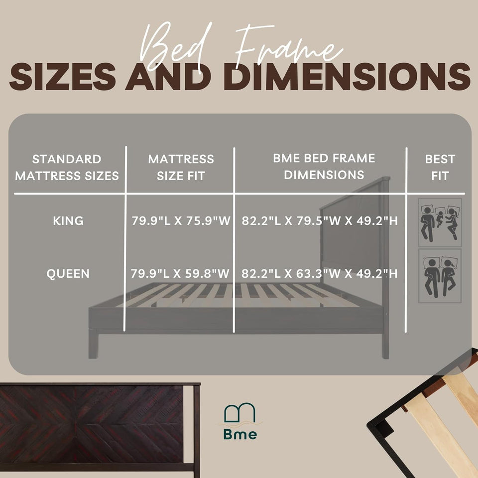 Bme Vivian 14 Inch Deluxe Bed Frame with Headboard, Rustic & Scandinavian Style with Solid Acacia Wood, No Box Spring Needed, 12 Strong Wood Slat Support, Easy Assembly, King, Rustic Golden Brown