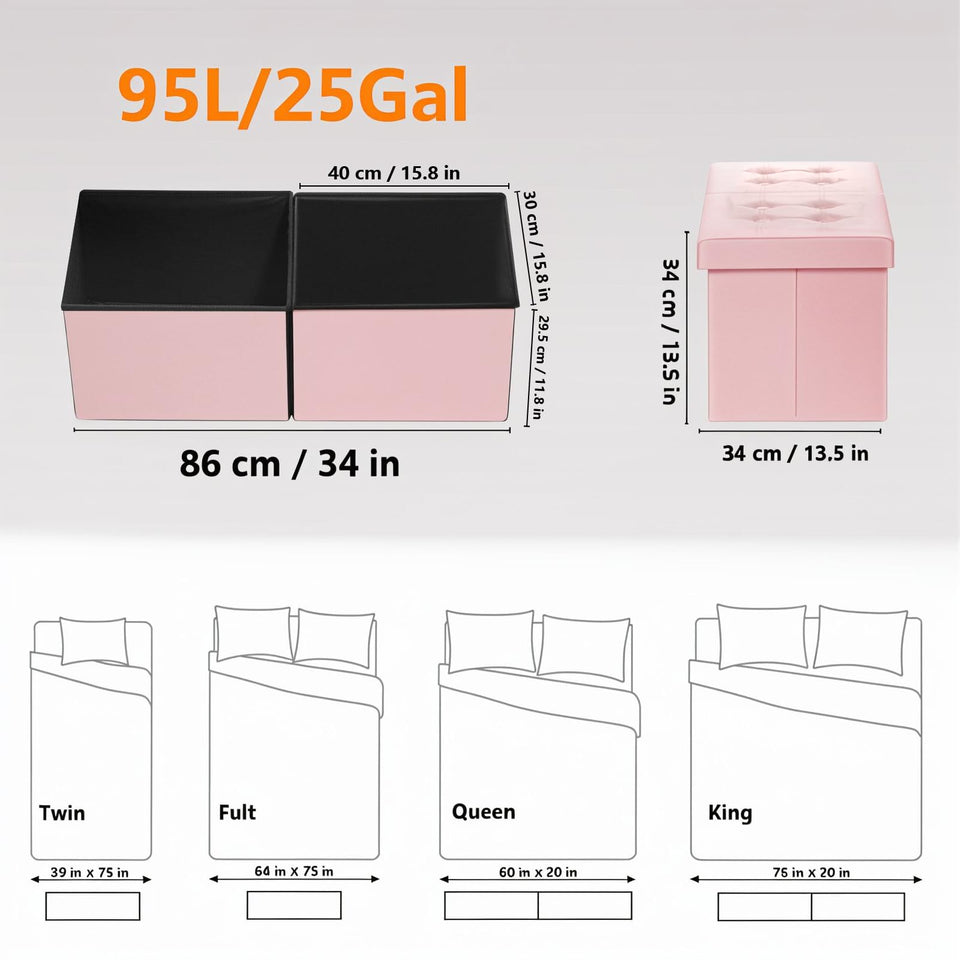 AmasSmile Footrest Ottoman Bench with Storage,34Inch Black Leather Footstool, Coffee Table, Padded Seat, Storage Chest,Blanket Store with Flipping Lid for Livingroom and Bedroom