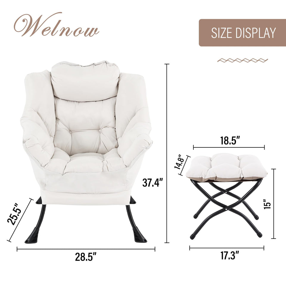 Welnow Lazy Chair with Ottoman, Modern Lounge Accent Chair with Armrests and a Side Pocket, Leisure Sofa Armchair, Reading Armchair with Footrest for Small Space, Dark Grey