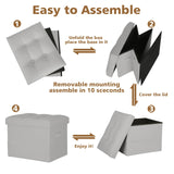 Storage Ottoman Foot Rest Stool, Foldable Leather Footstool Storage Bench with Thicker Foam Padded Seat. Foot Rest Under Desk for Living Room Bedroom 350 lbs, 17x13x13 in, Brown