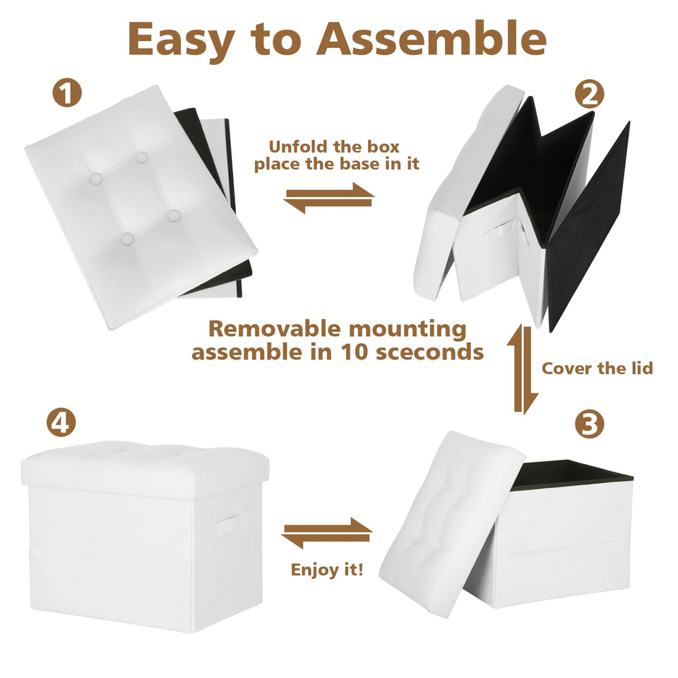 Storage Ottoman Foot Rest Stool, Foldable Leather Footstool Storage Bench with Thicker Foam Padded Seat. Foot Rest Under Desk for Living Room Bedroom 350 lbs, 17x13x13 in, Brown