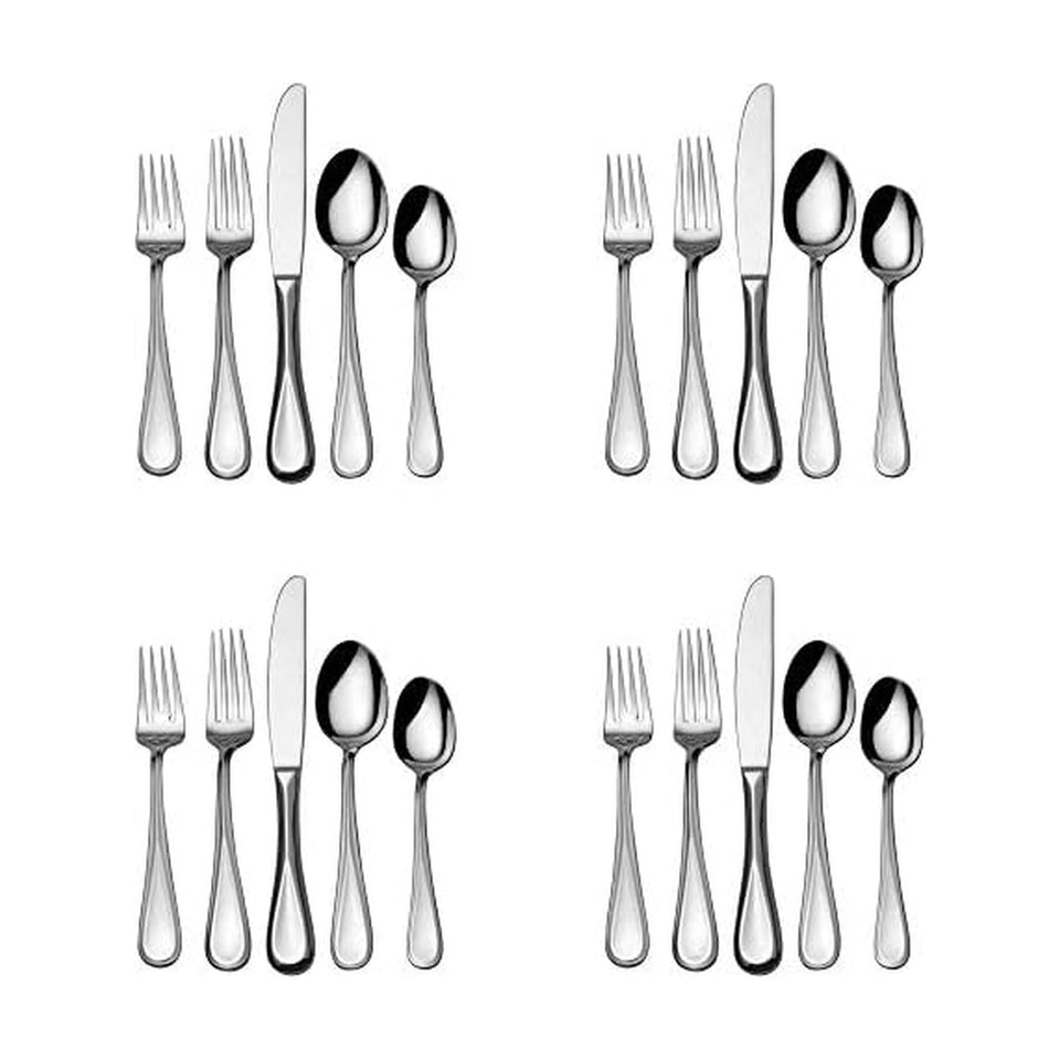Mikasa Bravo 65-Piece Flatware Set for 12, 18/10 Stainless Steel Silverware with Full Service, Includes Forks, Knives, Spoons, and Serving Utensils