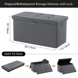 DocSafe Storage Ottoman with Lock,Fireproof Folding Ottoman Foot Rest Stool Storage Chest with Storage Safe for Important Documents,Waterproof 17 Inches Short Ottoman Foot Stool with Handles,Black