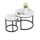 Smuxee Nesting Coffee Table Set of 2, 23.6" Round Coffee Table Wood Grain Top with Adjustable Non-Slip Feet, Industrial End Table Side Tables for Living Room Bedroom Balcony Yard