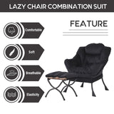 LITA Lazy Chair with Ottoman, Modern Accent Leisure Upholstered Lazy Sofa Armchair, Contemporary Lounge Reading Chair with Armrests and a Side Pocket for Living Room, Bedroom & Small Space, Dark Grey