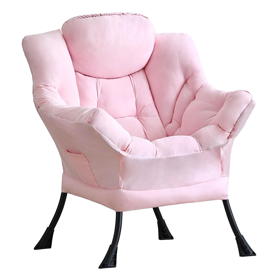 LITA Lazy Chair with Ottoman, Modern Accent Leisure Upholstered Lazy Sofa Armchair, Contemporary Lounge Reading Chair with Armrests and a Side Pocket for Living Room, Bedroom & Small Space, Dark Grey