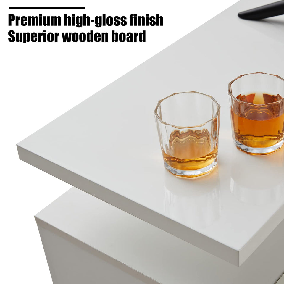 AMERLIFE Fireplace TV Stand with 36" Fireplace, 70" Modern High Gloss Fireplace Entertainment Center LED Lights, 2 Tier TV Console Cabinet for TVs Up to 80", Obsidian Black