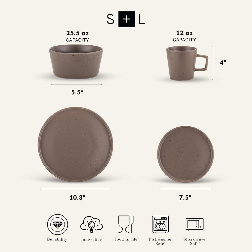 Stone Lain Celina Stoneware 32 Piece Dinnerware Set, Plates and Bowls, Black Matte Dish Collection, Service for 8 – Contemporary Minimalist Style, Microwave & Dishwasher Safe