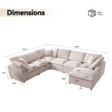 Siiejia Modular Sectional Sofa Modern Oversized Cloud Couch with Movable Ottoman 7 Seater L-Shaped Sofas Comfy Couches for Living Room Spacious Space Office Lounge, Beige