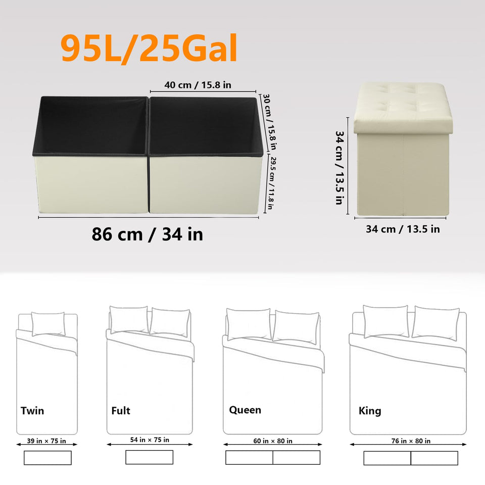 AmasSmile Footrest Ottoman Bench with Storage,34Inch Black Leather Footstool, Coffee Table, Padded Seat, Storage Chest,Blanket Store with Flipping Lid for Livingroom and Bedroom