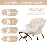 LITA Lazy Chair with Ottoman, Modern Accent Leisure Upholstered Lazy Sofa Armchair, Contemporary Lounge Reading Chair with Armrests and a Side Pocket for Living Room, Bedroom & Small Space, Dark Grey