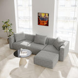 Acanva Luxury Modular Sectional Living Room Sofa Set, Modern Minimalist Style Couch with Ottoman and Chaise, L-Shape, Linen-Like Cream